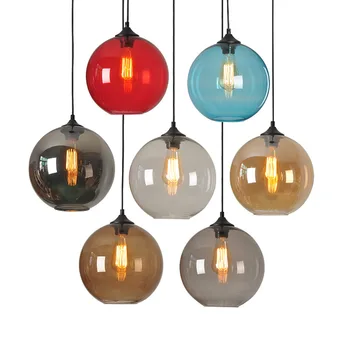 זכוכית מודרנית תליון מנורה כדור עגול נברשת פשטות 20/25 וינטג ' אורות צבעוניים האוכל בסלון אורות דקורטיביים