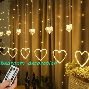 קישוט חדר השינה בצורת לב אור וילון פיות מחרוזת אורות חג המולד זר חיצוני עבור המסיבה הביתה החתונה הרמדאן עיצוב