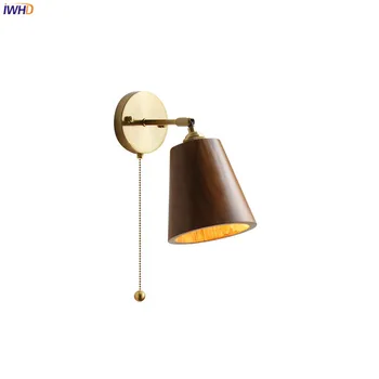 IWHD למשוך שרשרת עץ מנורת קיר ליד נחושת מתכווננת זרוע האמבטיה לחדר השינה מראה מדרגות אור הנורדית המודרנית פמוט קיר LED
