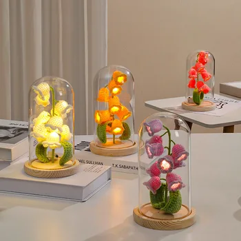 באלפלווואר לילה אור קישוט בעבודת יד, תאורה צמחים שולחן העבודה הביתי אמנות סריגה מתנות LED מנורת שולחן DIY