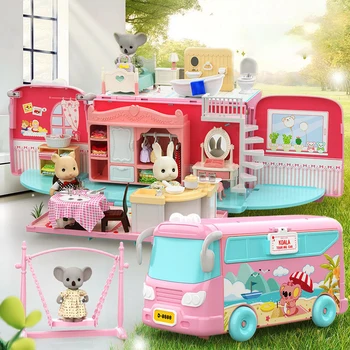 קואלה האוטובוס לבית בובות סט משחק חמוד הבובות הבית ריהוט בובה אביזרי Diy אוטובוס זעיר לשחק במשחק צעצועים עבור בנות