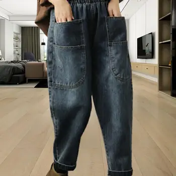 נשים בהרמון קצוץ מכנסיים עם קו מותן גבוה משקל גדול כיסי מכנסי ג ' ינס
