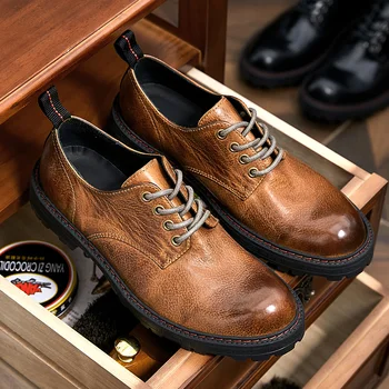 הגעה לניו עסקים מזדמנים בוהן עגול נעלי עור חום בהיר אופנה גברים אוקספורד גודל ארה 