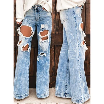 נשים סקסיות של מכנסי ג 'ינס קרועים חורים גבוהה המותניים מזדמן רזה מכנסיים מכנסיים מתרחבים 2023 אופנה חדשה חופשי נקבה החבר' ינס y2k