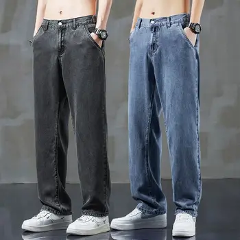 lyocell ג 'ינס של גברים קיץ דק מותג אופנה צינור ישרה רפויים של גברים רחב הרגל רך מזדמנים מכנסיים ארוכים, גברים ג' ינס