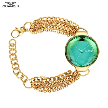 חדש שעון GUANQIN לנשים שעון צמיד ירוק Hardlex גבירותיי שעונים קטנים חיוג אופנה מזדמן עמיד למים קוורץ שעוני יד