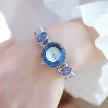 יוקרה לנשים גבירותיי שעונים צמיד סגסוגת קוורץ שעונים מזדמנים נשים שמיים כחולים שעון יד שעון Relogio Feminino