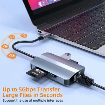RYRA 5 1 רכזת Usb 3.0 USB נייד מסוג C מתאם טעינה מהירה תחנת עגינה RJ45 TF/SD רכזת Usb C Macbook תחנת עגינה