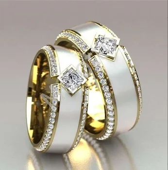 אלגנטי צבע זהב יוניסקס טבעת נישואין לזוגות השן אמייל לבן מצופה טבעת הנישואין מתנת אירוסין תכשיטים לגברים נשים