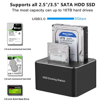 HDD תחנת עגינה Sata כפולה-bay מארז הכונן הקשיח SATA-USB 3.0 מתאם 2.5 3.5 SSD דיסק מקרה HD תיבת הרציף עד 16 טרה-בתים