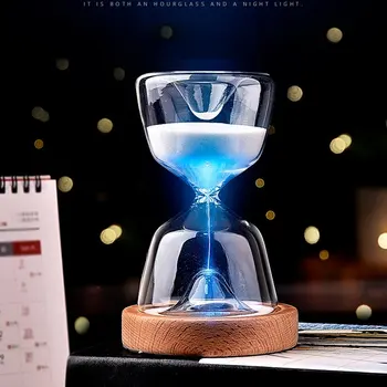 15 דקות זכוכית שעון חול עם שלט מתכוונן 12 צבעים אור יצירתי שעון חול, טיימר קישוטים מתנה הלחץ צעצוע
