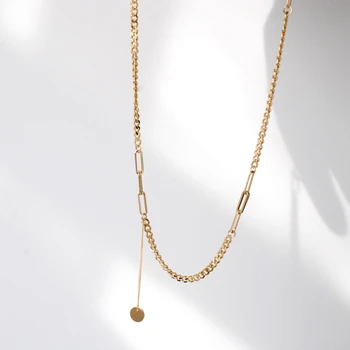 טיטניום עם 14K זהב שרשרת שכבות נשים Stainess פלדה תכשיטים מסיבת מעצב T להראות מסלול שמלת יפן קוריאה