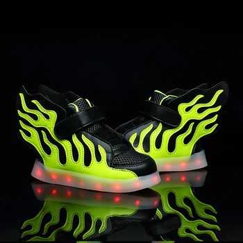 STRONGSHEN ירוק ילדים נעליים עם אורות LED ילדים ילדים נעלי ספורט עם אגף בנים בנות Led להאיר את הנעליים USB לטעינה חמה
