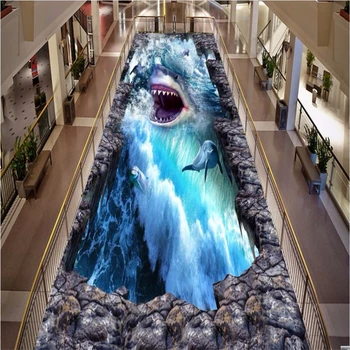 beibehang המסמכים דה parede 3D נייר קיר רצפה עולם הים כריש חיצונית ציור קומה ציור PVC ללבוש עצמית דבק טפטים