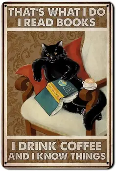 חתול שחור וינטג אומנות דקורטיבית סימן מטבח ביתי שירותים חוות גן ספריית הבית קפה קישוט קיר ממתכת סימן פח