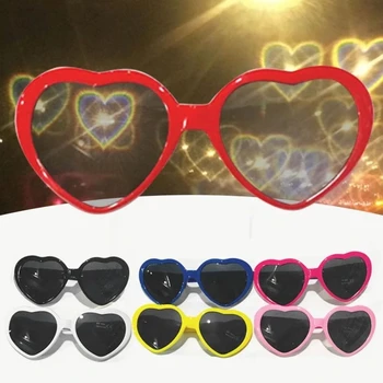 אהבה בצורת לב לוואי משקפיים לראות את האורות שינוי הלב צורה בלילה עקיפה משקפיים נשים אופנה משקפי שמש