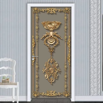 דבק עצמי דלת מדבקת טפט 3D בסגנון אירופאי הפרח דפוס הסלון דלת חדר השינה ציור הקיר פוסטר של מדבקות קיר