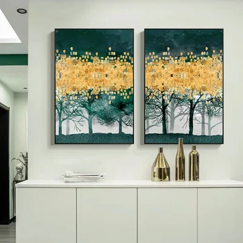 תקציר יער פוסטרים הדפסה נורדי נוף העץ בד אמנות קישוט הבית ציור קיר ירוק תמונות עבור הסלון לחדר השינה