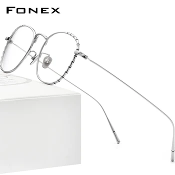 FONEX מטיטניום טהור מסגרת משקפיים גברים רטרו כיכר מרשם משקפיים נשים 2021 חדש בציר קוצר ראייה אופטיות למשקפי 981