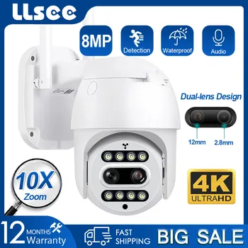 LLSEE זיהוי תנועה 10x זום 8MP WiFi מצלמה עמיד למים טלוויזיה ניטור IP PTZ חיצונית WiFi מצלמה אבטחה והגנה