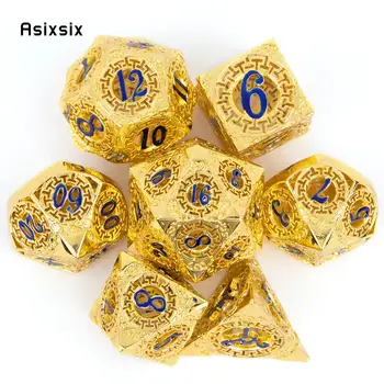 7 יח צהוב כחול הציוד גלגל מתכת קוביות מתכת חלולים קוביות Polyhedral להגדיר מתאים תפקידים-RPG משחק לוח משחק קלפים