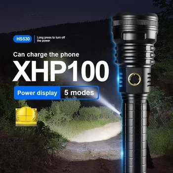 אולטרה חזק פנסי LED 2023NEW XHP100 מתח גבוה לפיד פלאש אורות הגנה עצמית עם USB לטעינה קמפינג Lanterna EDC