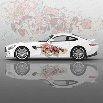 פרח אדום נחש המכונית גרפי המדבקה להגן גוף מלא לעטוף ויניל עיצוב מודרני וקטור תמונת לעטוף את המדבקה דקורטיביים מכונית מדבקה